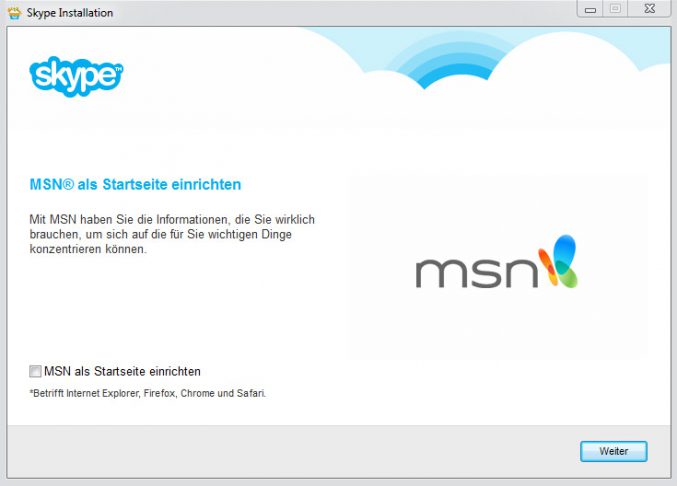 MSN muss man nicht als Startseite wählen