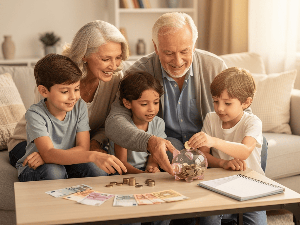 Enkeln Umgang mit Geld im Alltag zeigen